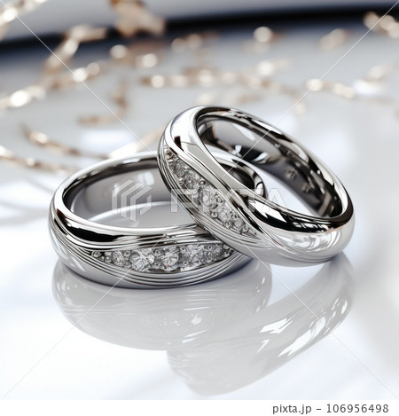 Wedding rings with diamonds, close-up on a light background 106956498