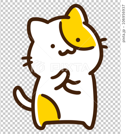 一隻可愛的貓角色用手托著下巴思考的變形插圖 106956937