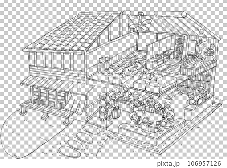 將閒置的老民宅改造為住宿設施的示意圖（線條圖） 106957126