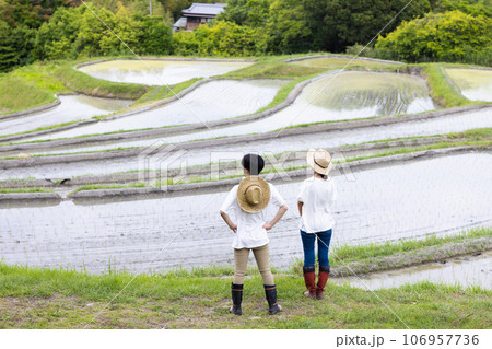 田んぼと若い夫婦 田んぼと若い夫婦 106957736