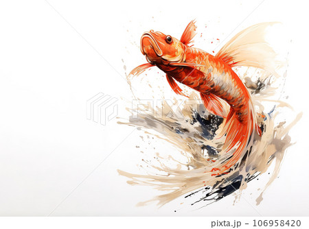 Watercolor painting of carp fish on white background. Pet. Animals. Illustration, Generative AI. 106958420