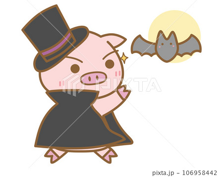 ハロウィン ドラキュラに仮装するぶたとコウモリ ハロウィン ドラキュラに仮装するぶたとコウモリ 106958442