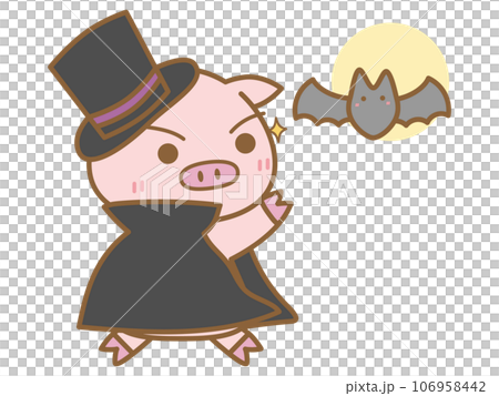 ハロウィン ドラキュラに仮装するぶたとコウモリ ハロウィン ドラキュラに仮装するぶたとコウモリ 106958442