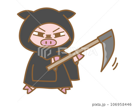 ハロウィン　死神に仮装するぶた 106958446