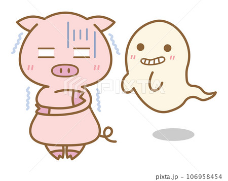 ハロウィン　おばけに怯えるぶた 106958454