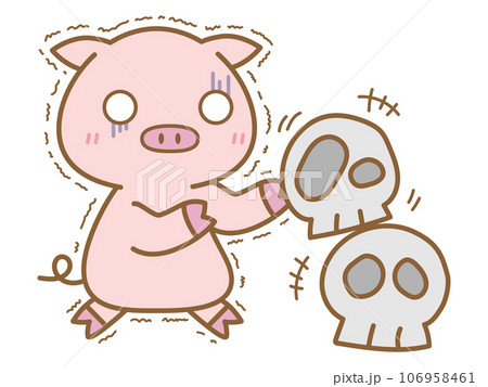 ハロウィン　ドクロに怯えるぶた 106958461