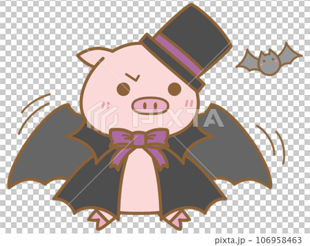 Halloween: Pig and bat dressed up as Dracula 106958463