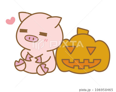 ハロウィン ジャックオーランタンにもたれかかるぶた ハロウィン ジャックオーランタンにもたれかかるぶた 106958465