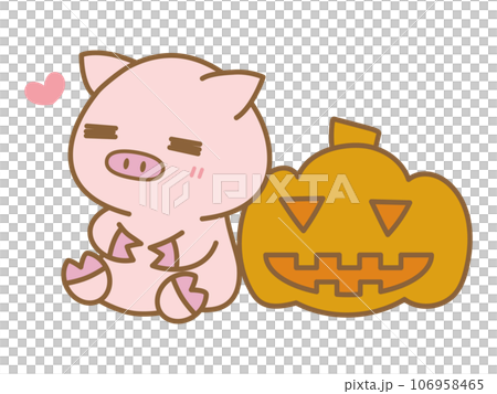 ハロウィン ジャックオーランタンにもたれかかるぶた ハロウィン ジャックオーランタンにもたれかかるぶた 106958465