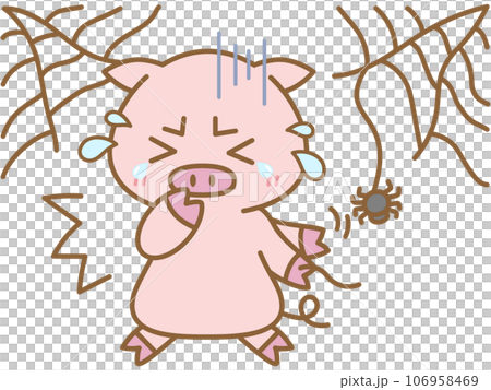 Halloween Pig scared of spider webs Halloween Pig scared of spider webs 106958469