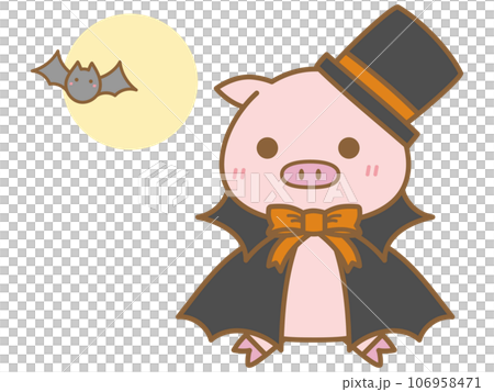 ハロウィン　ドラキュラに仮装するぶたとコウモリ 106958471