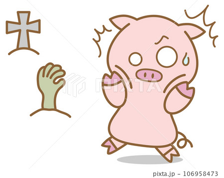 ハロウィン　ゾンビの手に驚くぶた 106958473