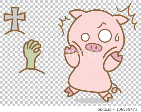 ハロウィン　ゾンビの手に驚くぶた 106958473