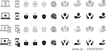 線画のセキュリティ関係のアイコンセット 106959005