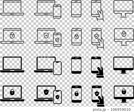 計算機和智能手機的線條畫和輪廓圖標集 106959010