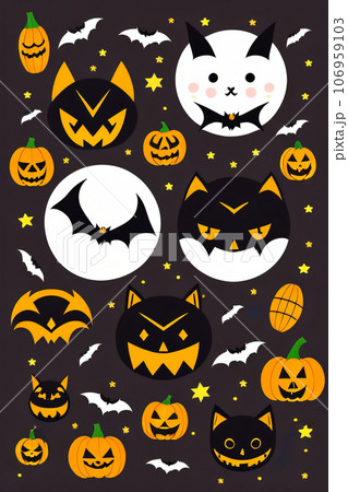 ハロウィンモチーフのかわいいシームレスパターン 106959103