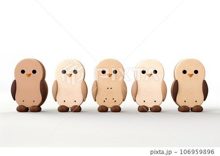 コルクでできた可愛いい動物たちのアイコン（ペンギンの3Dピクト） 106959896