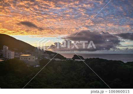 高知県　足摺岬の朝焼けの海岸 106960015