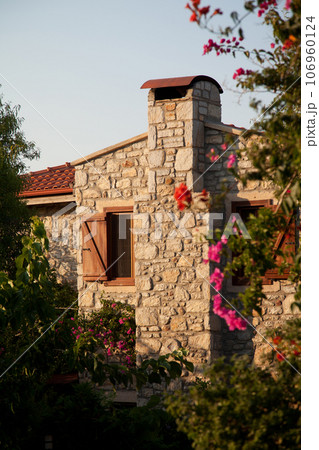 Solid and nostalgic stone houses typical of the Old Datca region, Turkey Datca Mugla June 26 2023 106960124