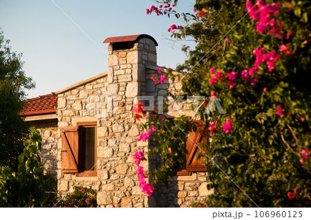 Solid and nostalgic stone houses typical of the Old Datca region, Turkey Datca Mugla June 26 2023 106960125