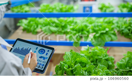 野菜工場をタブレットで管理するエンジニア 106960560