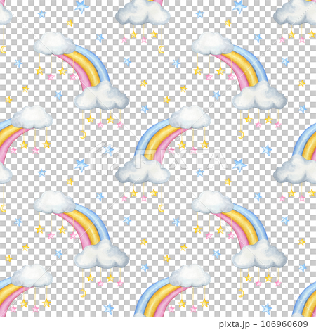 Seamless pattern with rainbows and clouds. watercolor Seamless pattern with rainbows and clouds. watercolor 106960609