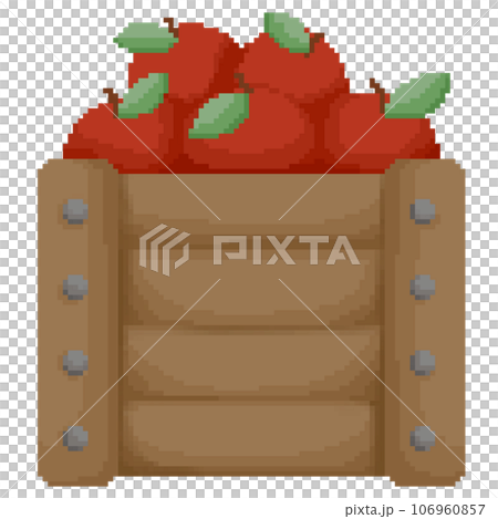 Isolated cute apple in wooden container box in pixel art 106960857