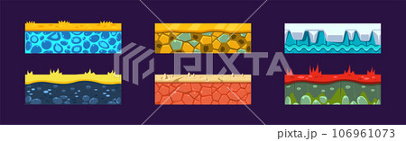 Seamless Ground Texture and Game Level Platform Vector Set 106961073