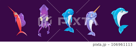 Funny Sea Animals and Underwater Creature Vector Set 106961113
