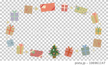 カラフルなギフトボックスとクリスマスツリーのフレーム 106961147