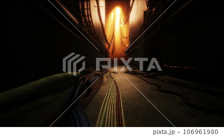 Electric wires in the tunnel with light 106961980