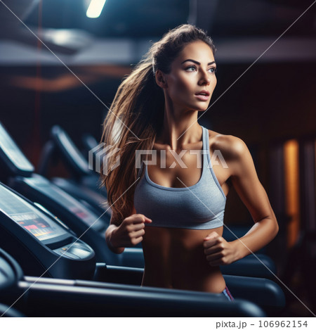 Athletic women on a treadmill. Girl on the treadmill 106962154