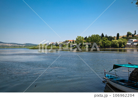 Ulubat or Uluabat Lake Golyazi surroundings in Bursa, Turkey, wonderful lake views, June 25 2023 106962204