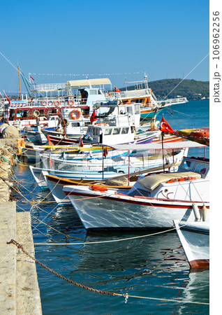 Fishing boats on the beach at Cunda island in Balikesir Ayvalik, Turkey, september 11 2020 106962256