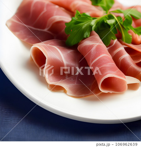 Italian prosciutto crudo or spanish jamon. Jerked meat serrano ham tasty 106962639