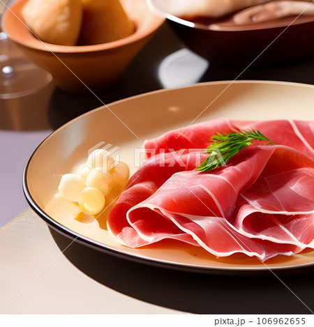 Italian prosciutto crudo or spanish jamon. Jerked meat serrano ham tasty 106962655