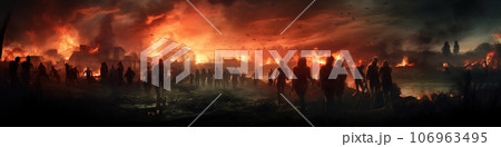 Apocalypse fantasy scene with group of zombie walking. Halloween concept background Apocalypse fantasy scene with group of zombie walking. Halloween concept background 106963495