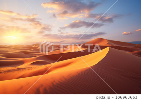 Desert landscape with sand and dunes as inspiration for adventures in dry climates 106963663