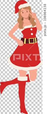 Smiling Young Woman in Santa Claus Costume. Beautiful Girl in Santa Claus Outfit. Festive Holiday Illustration. Smiling Young Woman in Santa Claus Costume. Beautiful Girl in Santa Claus Outfit. Festive Holiday Illustration. 106964138