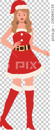 Smiling Young Woman in Santa Claus Costume. Beautiful Girl in Santa Claus Outfit.  Festive Holiday Illustration. 106964139