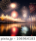 水面に映る花火のイラスト 106964183