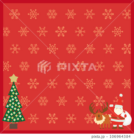 サンタとトナカイとクリスマスツリーのあるクリスマスの背景用ベクターイラスト 106964384
