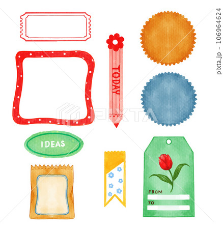 Set of cute watercolor sticky and memo label elements vector illustration 106964624