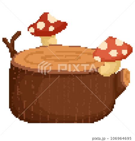 Isolated cute stump wood with red mushroom in pixel art Isolated cute stump wood with red mushroom in pixel art 106964695