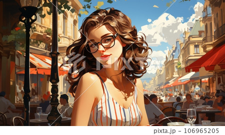 Woman sitting in a Paris cafe 106965205