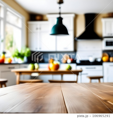 Empty kitchen table and blurred kitchen background Empty kitchen table and blurred kitchen background 106965291