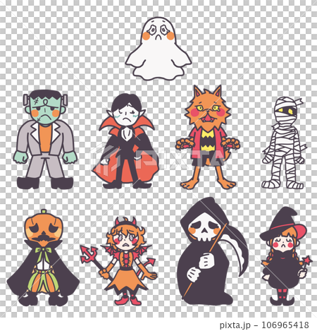 Illustration set of various monsters inspired by Halloween (sadness) Illustration set of various monsters inspired by Halloween (sadness) 106965418
