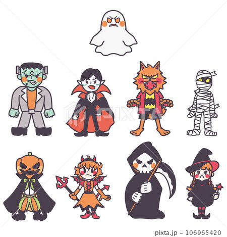 ハロウィンをイメージしたいろんなモンスターのイラストセット(怒り)の