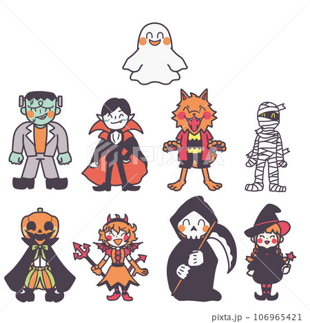 ハロウィンをイメージしたいろんなモンスターのイラストセット(笑顔2) ハロウィンをイメージしたいろんなモンスターのイラストセット(笑顔2) 106965421