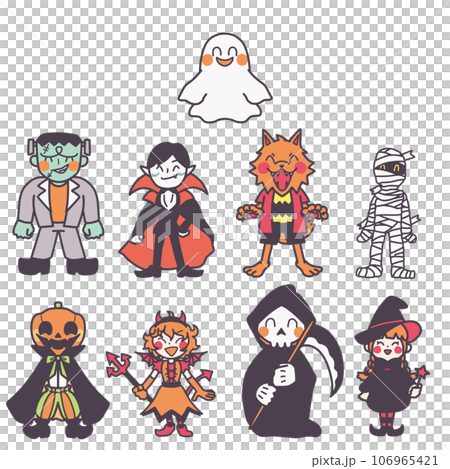 ハロウィンをイメージしたいろんなモンスターのイラストセット(笑顔2